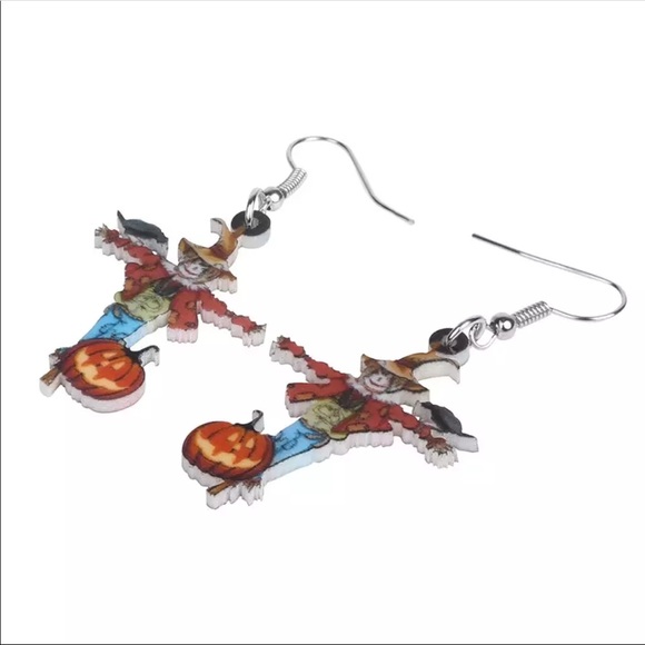 Scarecrow Pumpkin Crow Acrylic Earrings - Picture 3 of 5